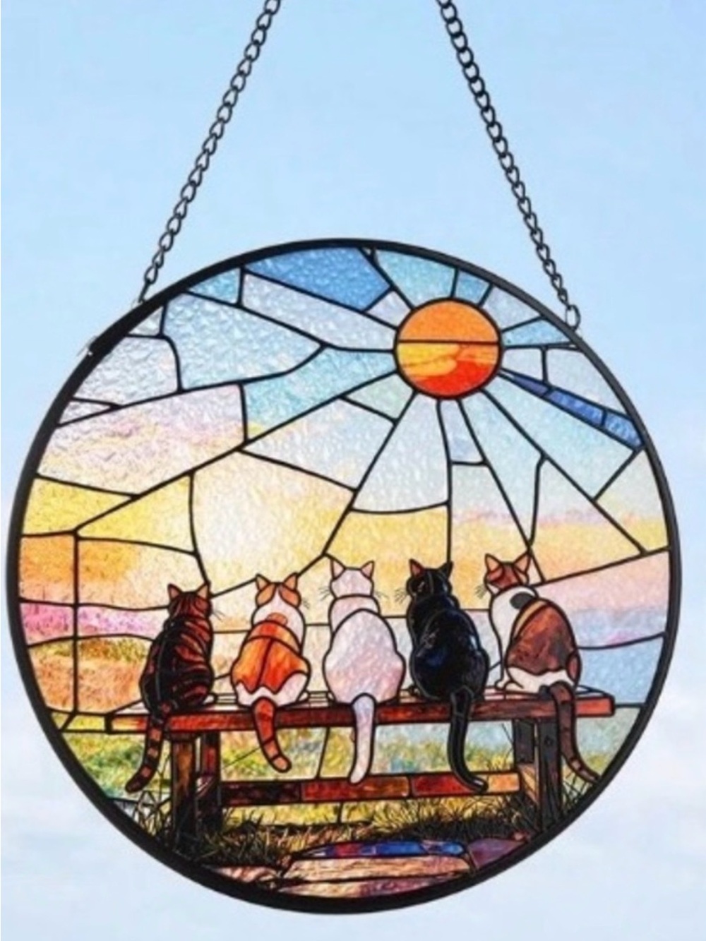 Stained Glass Cat Sunset NWT